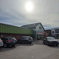 The parking lot for the Marquette Food Co-op. at Marquette Food Co-op in Marquette