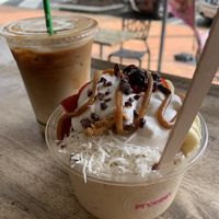 Salted Caramel Bowl and Iced Soy Latte at Protein Shake  in Coolangatta