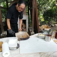 Stone-brick oven where the pizzas are made 🤤 at Kitchen Snug in Takatsuki