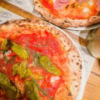 pizza 1 with extra green peppers and chillies at Franco Manca in Cambridge