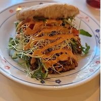 Vegan Pita (with homemade pita sauce), 14 eur at CLO in Antwerpen