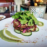 Sweet potato Rosti stack layered with beautiful fresh salad veggies at Dapur Usada  in Ubud