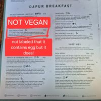 Poor labeling! French toast is NOT VEGAN at Dapur Usada  in Ubud