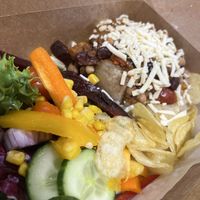 Veg chili and vegan cheese on jacket potato   at Hugo's in Newcastle Upon Tyne