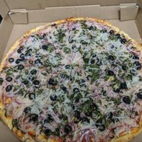 Delicious cheese spinach black olives and onion. at New York New York Giant Pizza in Poway