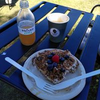 The thick whole grain pancake beneath the topping looked so good I forgot to take a pic before I started eating! at Swerl Coffee Club - Food Truck in Falkenberg