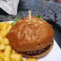 Vegan burger at Statue of Liberty Crown Cafe in New York City