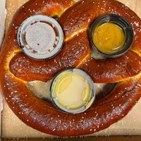 Gigantic Pretzel and dipping sauces - brought to table in a pizza box! at The Rabbit Hole in Pompano Beach