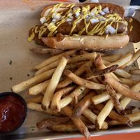 Husbands chili dog n fries combo! at The Rabbit Hole in Pompano Beach