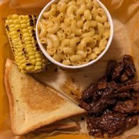 BBQ ribs + Mac & cheese, Corn, and toast. at The Rabbit Hole in Pompano Beach