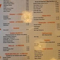 Vegan menu (Nov 2023) at Temaki in Glasgow