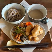 Didn’t know what to chose and finally I chose the karaage plate. It was very delicious and very juicy. The salad was very tasteful. I loved the fluffy rice and the soup at Holy Holy Familiar Tree Cafe in Ikeda
