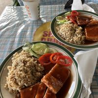 Barbecue tofu with brown rice and salad  at The Healthy Way in Ocho Rios