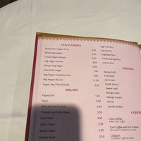 Vegan dishes on the menu  at Bharat in Valencia