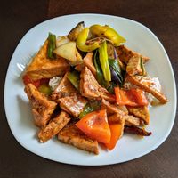 Kung Pao and Tofu Eggplant (replated). at Tso Chinese Takeout & Delivery - Arboretum in Austin