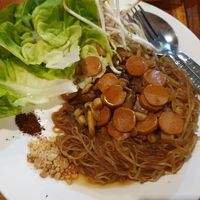 Padthai (it was tasty, but different noodle type etc. than standard one) at Mina Hostel in Thakhek