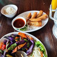 The eggplant with Yunnan sauce and Thai spring rolls at Yún Xiāng 雲鄉 - Yunnan Thai Myanmar Food in Hengchun