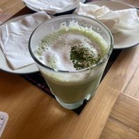Matcha cold drink (already had a swig before the photo - sorry!)  at Dreamwave Donuts in Canggu