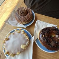 Apple crumble, cookie dough and choc brownie   at Dreamwave Donuts in Canggu