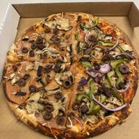  Vegan 1/2 & 1/2 pizza.  Capricciosa and Vegetarian at Dani's Italian Pizza and Pasta in Frankston