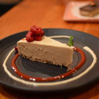 White chocolate raspberry cheesecake at Yong Green Food in Fitzroy