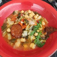 Potaje de garbanzos con "chorizo"(vegano) at La Olivera in Nueno