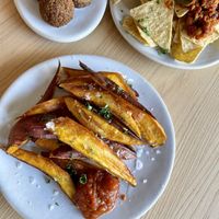Sweet potato fries, falafel and nachos  at NICE in Fukuoka