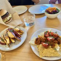 Sweet potato fries, nachos, and a teriyaki burger (so good!) #Veganuary at NICE in Fukuoka