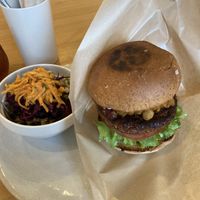 Burger and side salad  at NICE in Fukuoka
