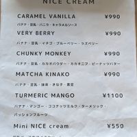 Menu at NICE in Fukuoka