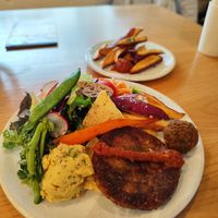 Burger plate with sweet potato fries at NICE in Fukuoka