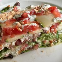 Mamamia Lasagne. There was no kale pesto as described, but the avocado made up for it. at Cruda Cafe in Toronto