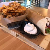 Koriander falafel with sweet potato fries and vegan mayo at Falafel etc in Zagreb