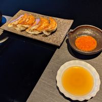 Gyoza and sauces at Vegan Ramen UZU Kyoto in Kyoto