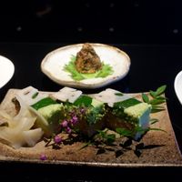 Pressed Sushi and baked Miso at Vegan Ramen UZU Kyoto in Kyoto