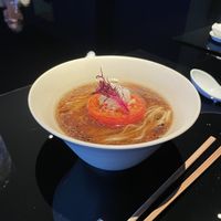 Soy tomato ramen. Absolutely delicious broth  at Vegan Ramen UZU Kyoto in Kyoto