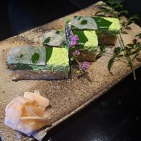 Pressed sushi appetizer at Vegan Ramen UZU Kyoto in Kyoto