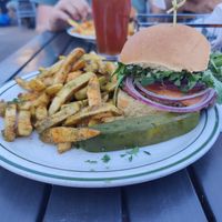 Emerald Patty and Chimichuri Fries-not the best pic but I would happily get this again! at Zion Brewery in Springdale
