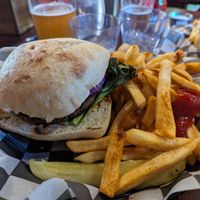 Impossible Burger and fries at Zion Brewery in Springdale