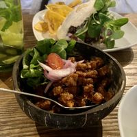 Portion of spicy tempeh at Yemaya's Vegan Corner in Amsterdam