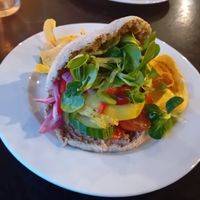 (Pita) cheese burger (delicious meat) at Yemaya's Vegan Corner in Amsterdam