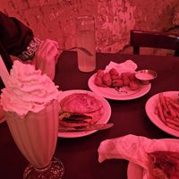 Not sure why this came out red, but food and milkshake were great at Goy's Plant-Based Burgers - Álvaro Obregón in Mexico City