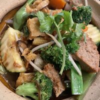 Pot with rice noodles veggies and tofu/seitan  at Tokygon in Wiesbaden