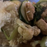 Spicy ‘chicken’ rice from lunch specials. Very good!  at Easy House in Gold Coast