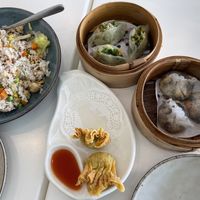 Salty fish and chicken fried rice, chinese coriander dumplings, mushroom dumplings, and fried wontons .  at Easy House in Gold Coast