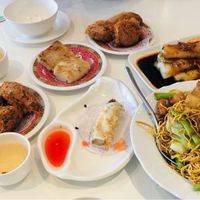 Taro dumplings, radish cakes, sesame prawn rolls, xo noodles and combination chow mein  at Easy House in Gold Coast