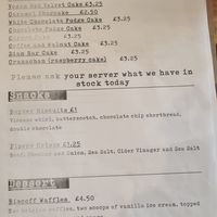 Snacks dessert menu (some vegan cakes) at Cafe Indie in Scunthorpe