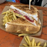 Junk food smothered pastrami sandwich   at Cafe Indie in Scunthorpe