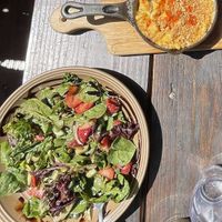 Vegan Mac & cheese (I added hot sauce) & strawberry salad without gorgonzola   at Tommyknocker's in Port Townsend