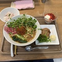 Golden Sesame “meal” with soy meat, coriander, and vegan cheesee  at T's Tantan - JR Ikebukuro in Tokyo